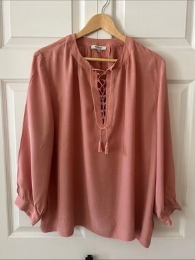 Madewell Blush Pink Lace-Up Peasant Top Sz L